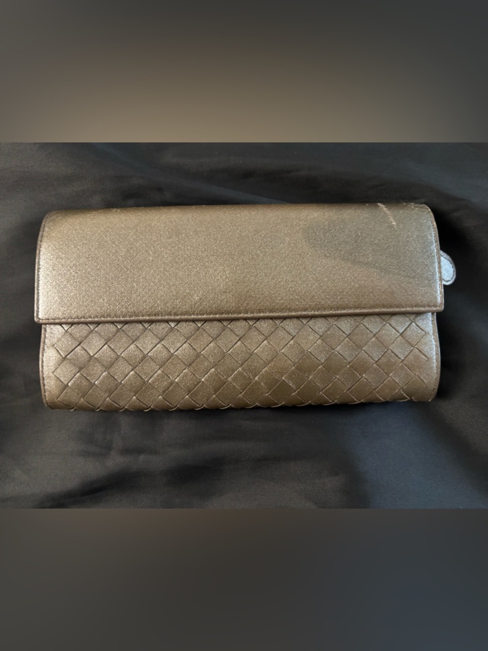 Bottega Veneta Bronze Intrecciato Leather Fold-Over Clutch